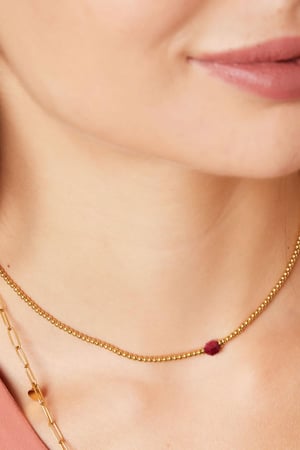 Pendentif en Pierre Naturelle en Acier Inoxydable avec Chaîne de Perles - Vert et Argent h5 Image3